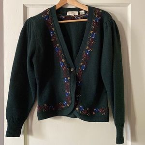 Vintage puffy sleeve floral wool cardigan